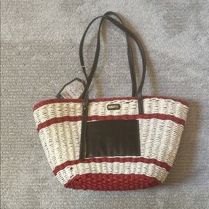 Elegant Red and Cream Woven Tote Bag